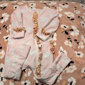 SweetHoney Pink and Cream Ruffle Footie